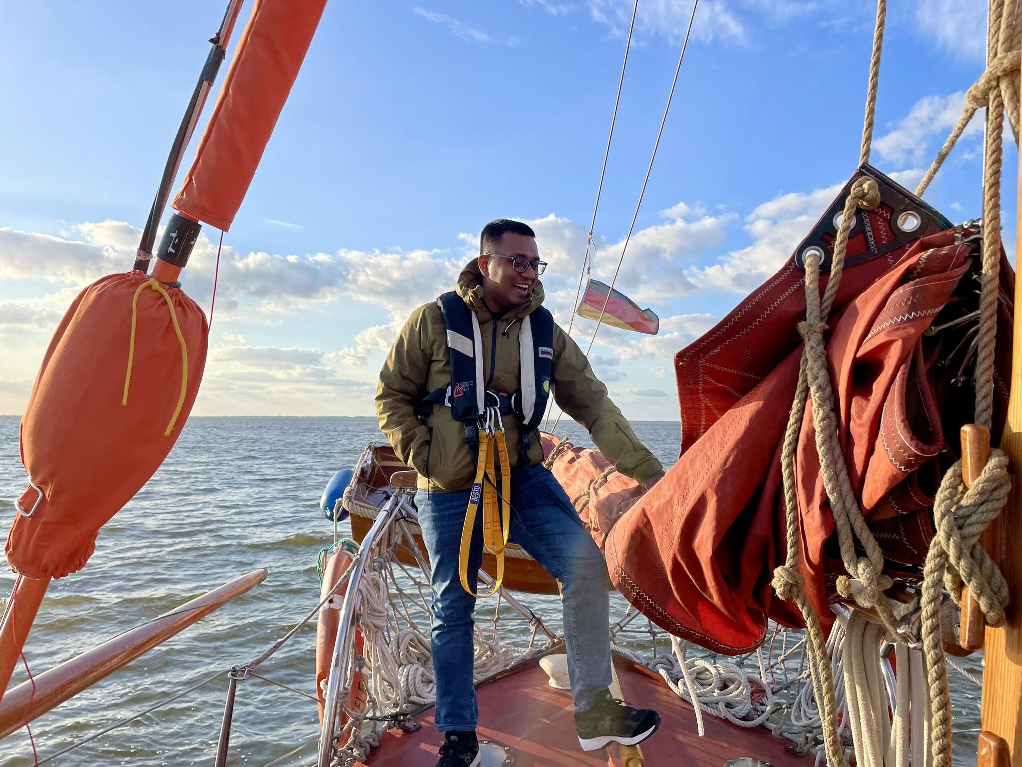 Raju Ahmed on a sailing boat